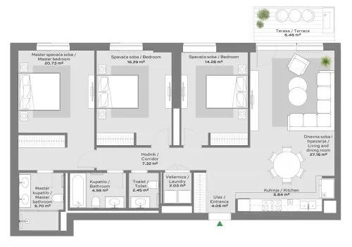Apartment 2 floor plan in BW Quartet 1