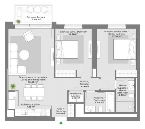 Apartment 3 floor plan in BW Quartet 1
