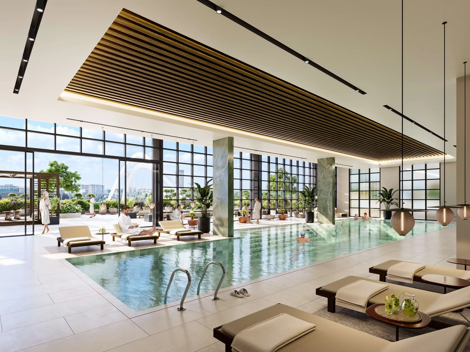 Spa zona u zgradi BW Victoria sa unutrašnjim bazenom koji ima pogled na most i na reku