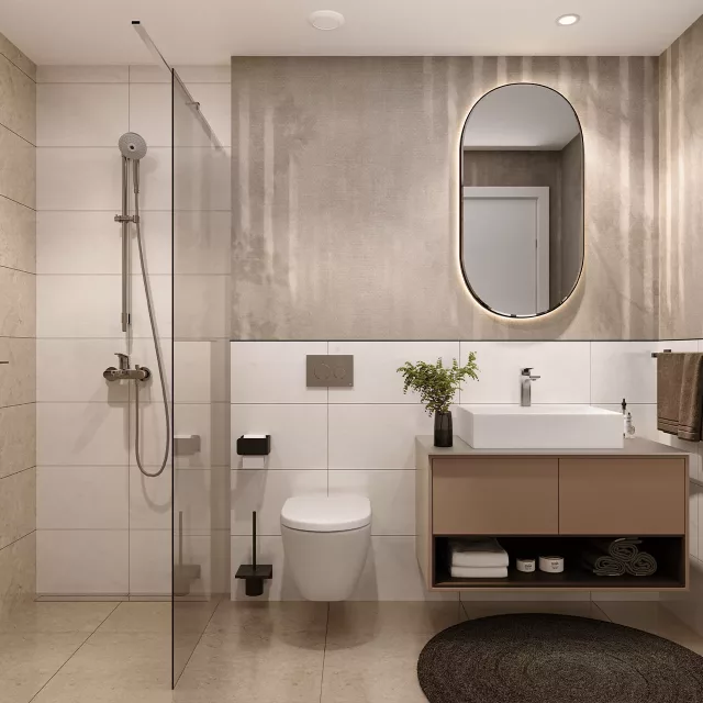 Kupatilo sa tuš kabinom u zgradi BW Rima