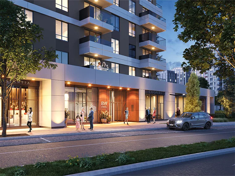 Ulaz u zgradu BW Rima pored kog se nalaze maloprodajni objekti, kafići i restorani