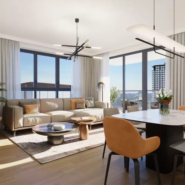 Dnevna soba i trpezarija sa terasom u zgradi BW Rima