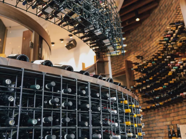 Interior and bar of the wine shop Decanter with a wide range of wines