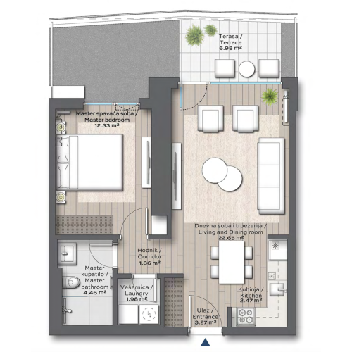 Apartment A303 of 56m² in the BW Bella building in Belgrade Waterfront