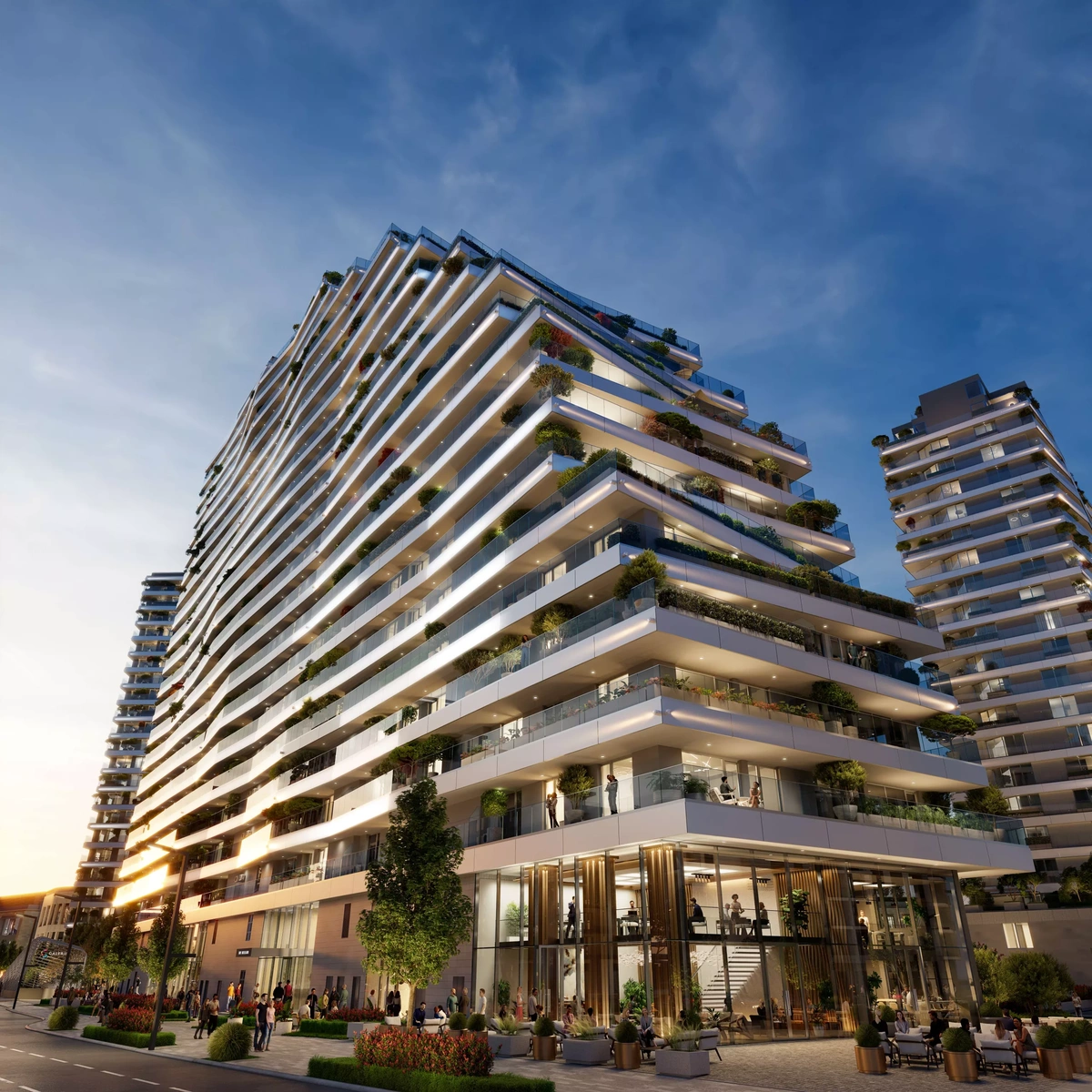 The ground floor of the BW Bella building with cafes and restaurants