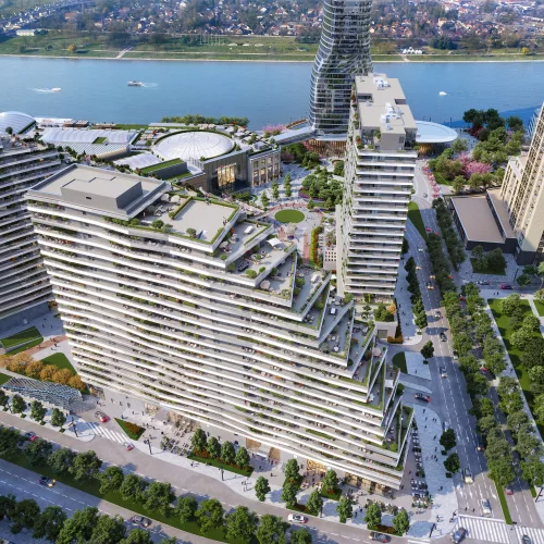 The terraced shape of the BW Bella building, with a balcony or terrace in every apartment