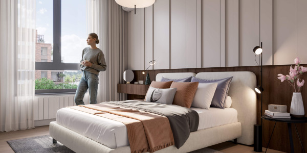 Spavaća soba u zgradi BW Nova u Beogradu na vodi.