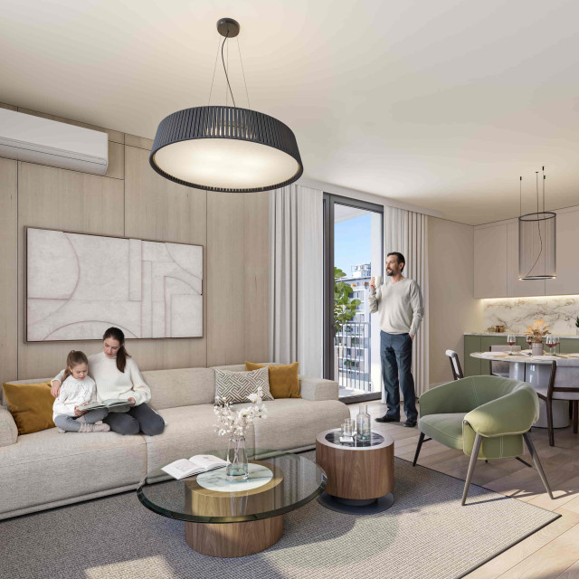 Dnevna soba, kuhinja i trpezarija u zgradi BW Vizia