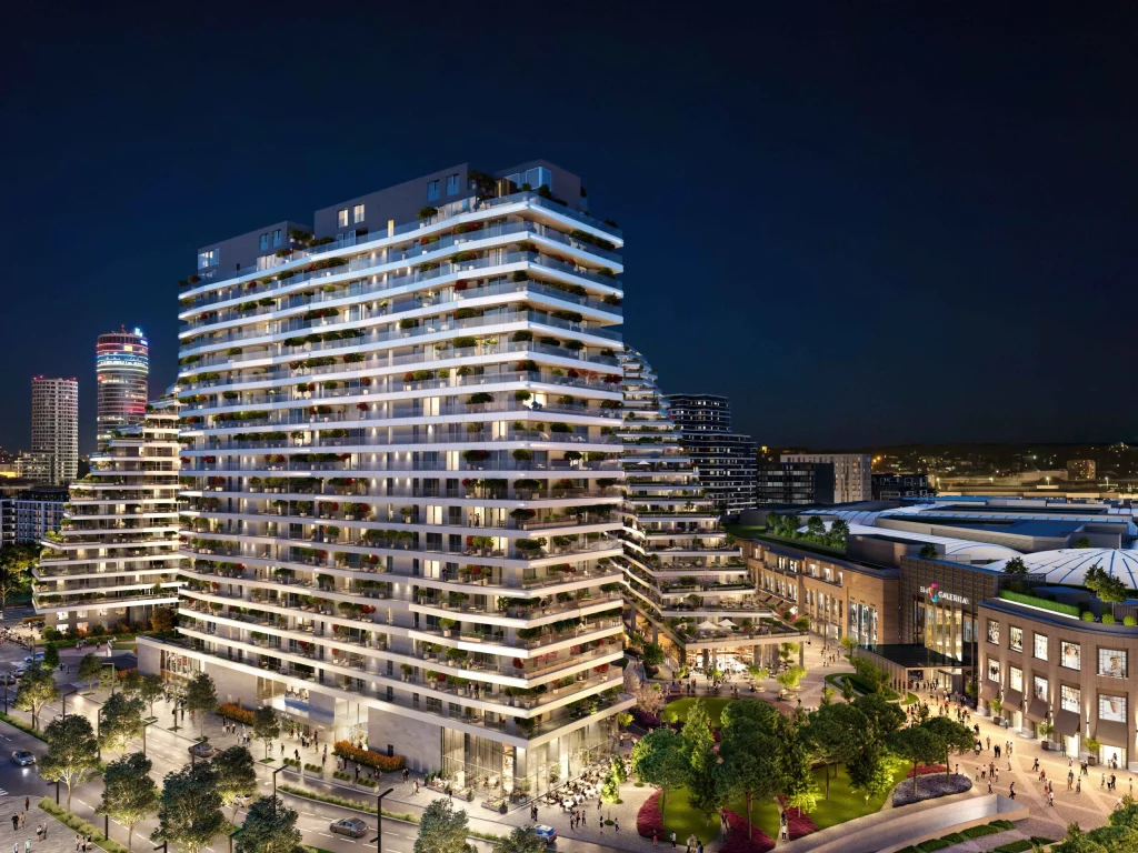 The BW Bonaca, BW Bella, and BW Dolce buildings are positioned next to the Galerija and Kula Beograde.