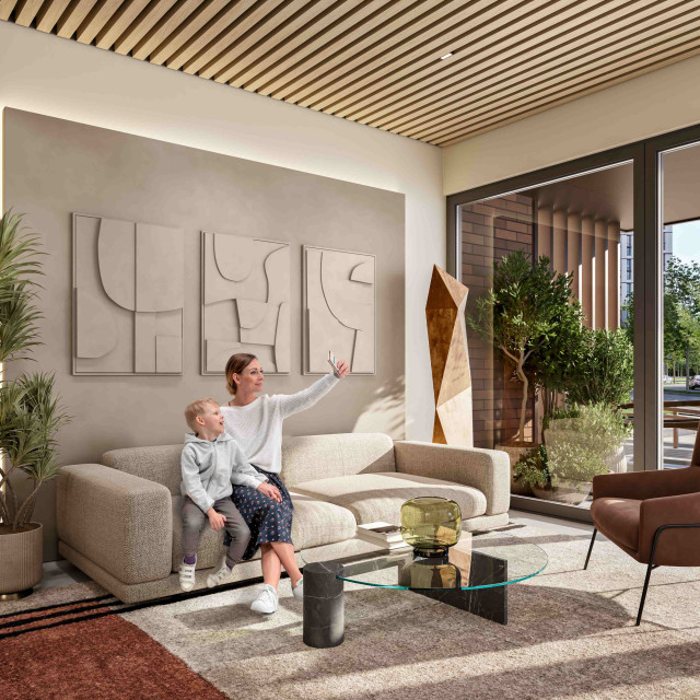 The lobby of the BW Iskra building, where the residents sit