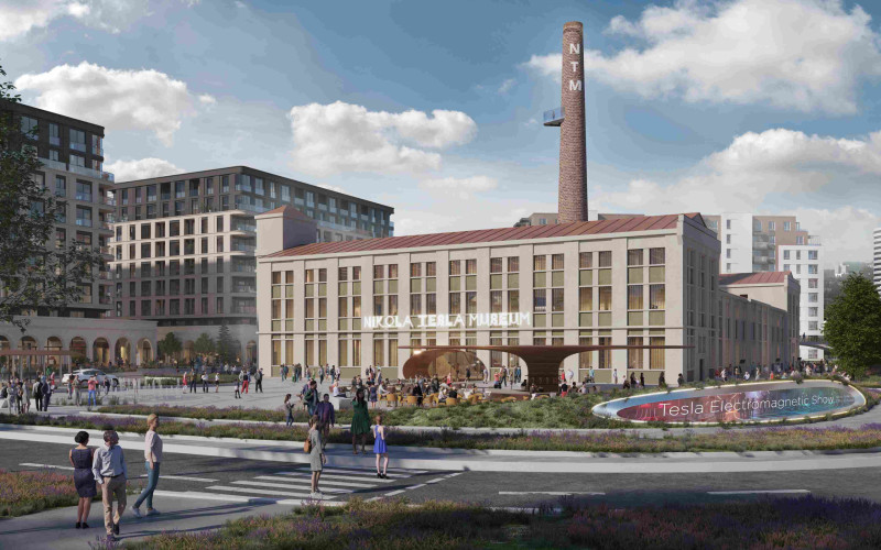 Visitors in front of the Nikola Tesla Museum.