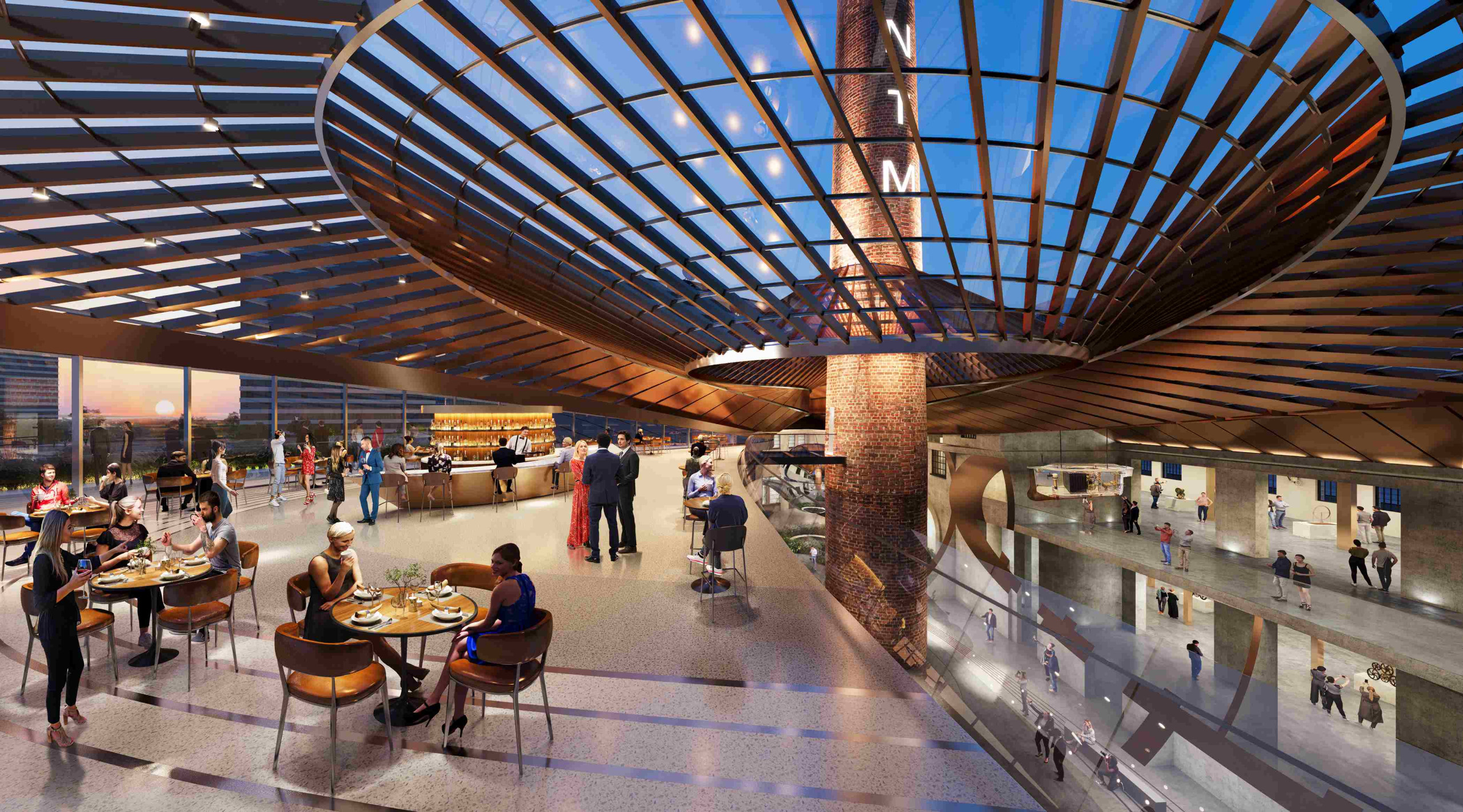 nikola-tesla-muzej-kafić People sitting at the cafe in Nikola Tesla Museum in Belgrade Waterfront