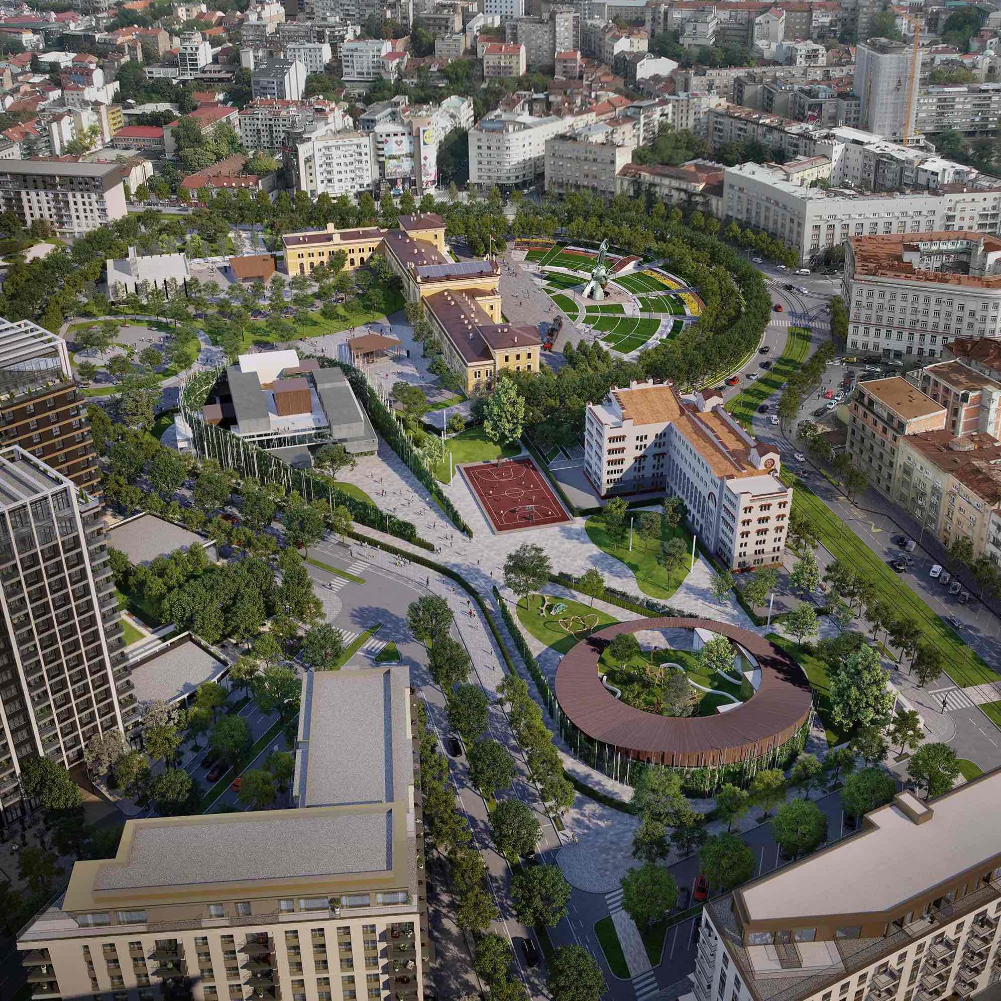 Savski trg, pozorište Boško Buha, osnovna škola i vrtić u Beogradu