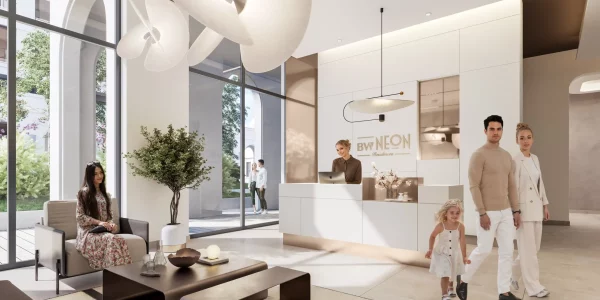 Residents of Belgrade Waterfront at the reception of the BW Neon building.