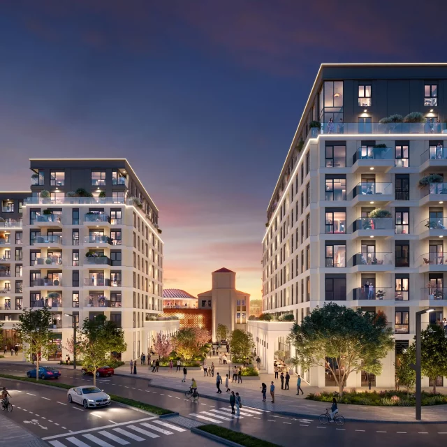 Pešački prolaz između BW Neon i BW Vape u zalasku sunca.