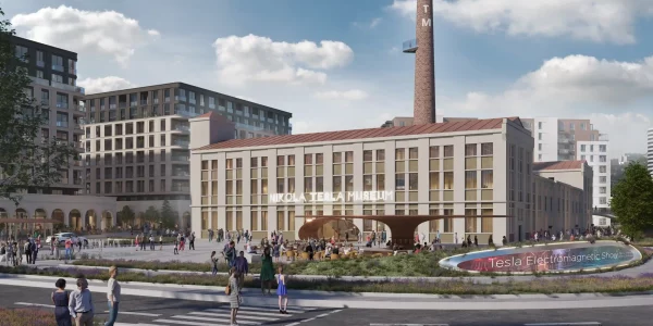 Stanovnici Beograda na vodi na platou Muzeja Nikole Tesle.