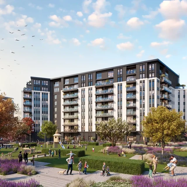 Zgrada BW Oda osvetljena noću.