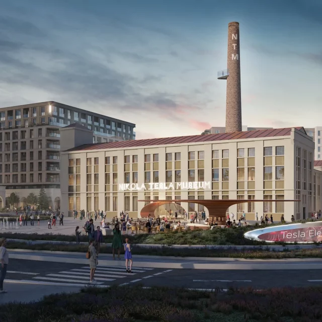 View of the Nikola Tesla Museum in Belgrade Waterfront.