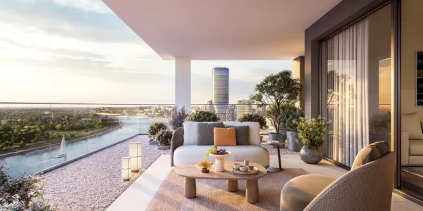 A spacious terrace overlooking the river and Kula Belgrade, part of the BW Lena building.