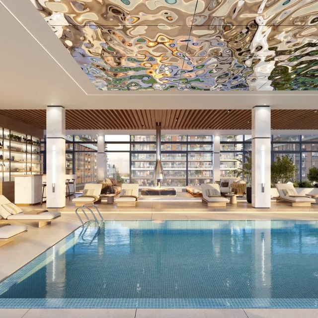 A private swimming pool located on the architectural bridge between BW Lena and BW Hudson, as part of the Riverline Spa.