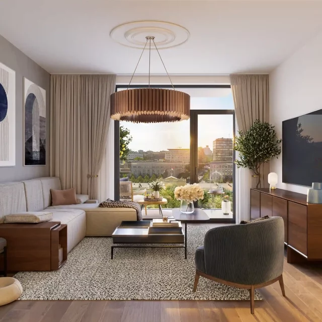 Living room in the BW Prima building.