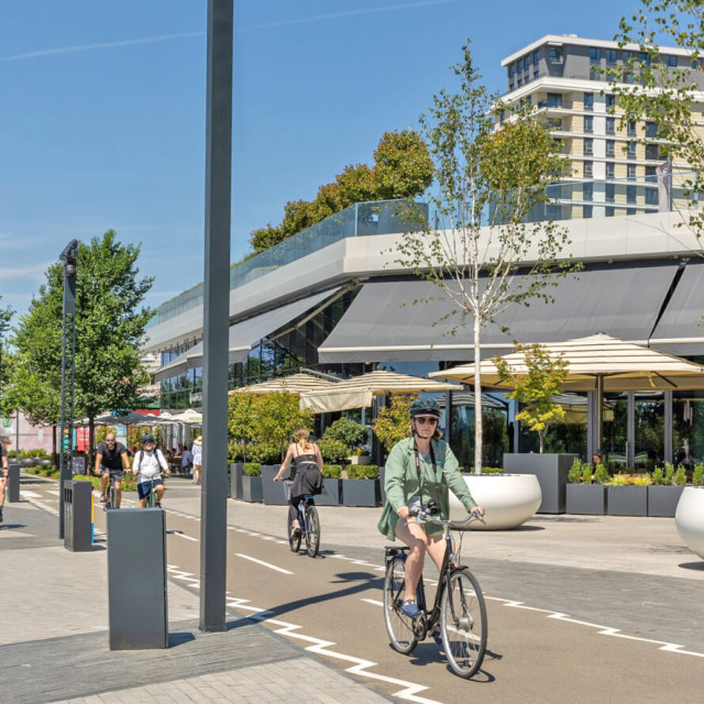 Enjoying a bicycle ride along the Sava Promenade in Belgrade Waterfront.