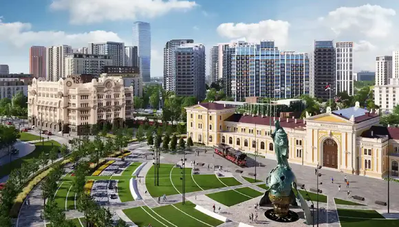 savski-trg-spomenik-i-pošta (1) Savski trg sa spomenikom Stefanu Nemanji i obnovljenom zgradom Stare pošte.