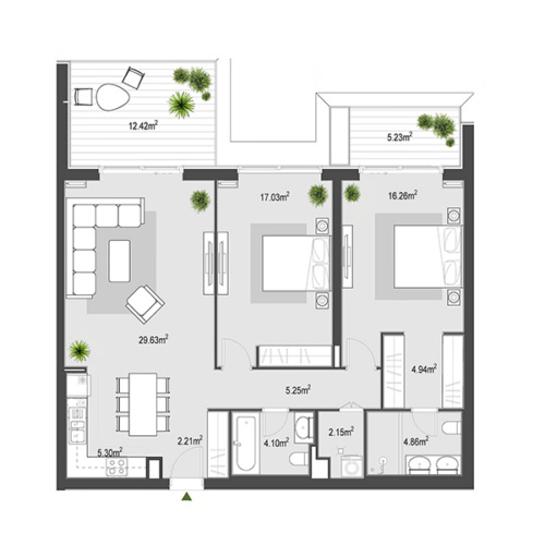 BW_Terraces-2-Bedroom Apartment floor plan in BW Terraces